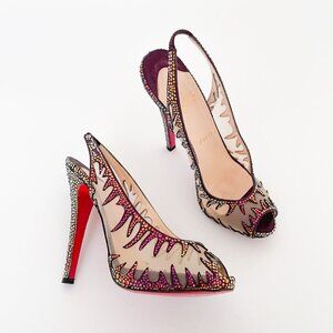 Christian Louboutin Maralena 120 Pumps Size 36.5 US 6.5 Maroon Crystal Heels